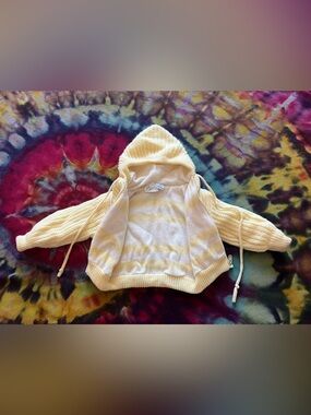 Vintage 70s/80s "All Mine" Pastel Butter Yellow Striped Knit Hoodie